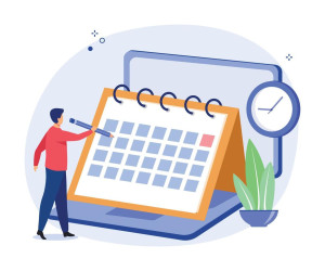 time-schedule-and-business-management-concept-businessman-planning-work-tasks-and-making-schedule-using-calendar-illustration-free-vector